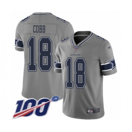 Youth Dallas Cowboys 18 Randall Cobb Limited Gray Inverted Legend 100th Season Football Jersey