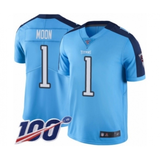 Men's Tennessee Titans 1 Warren Moon Limited Light Blue Rush Vapor Untouchable 100th Season Football Jersey