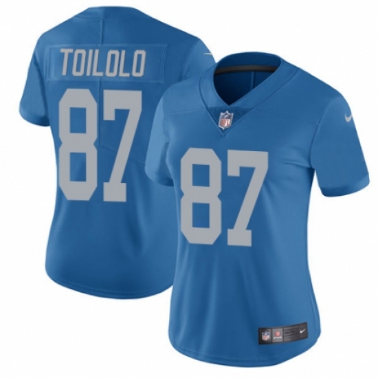 Women's Nike Detroit Lions 87 Levine Toilolo Blue Alternate Vapor Untouchable Elite Player NFL Jersey