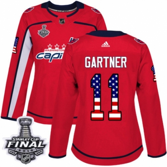 Women's Adidas Washington Capitals 11 Mike Gartner Authentic Red USA Flag Fashion 2018 Stanley Cup Final NHL Jersey