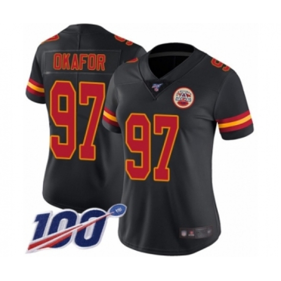 Women's Kansas City Chiefs 97 Alex Okafor Limited Black Rush Vapor Untouchable 100th Season Football Jersey
