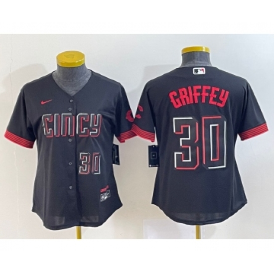 Women's Cincinnati Reds 30 Ken Griffey Jr Number Black 2023 City Connect Cool Base Stitched Jersey2