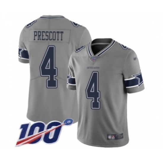 Youth Dallas Cowboys 4 Dak Prescott Limited Gray Inverted Legend 100th Season Football Jersey