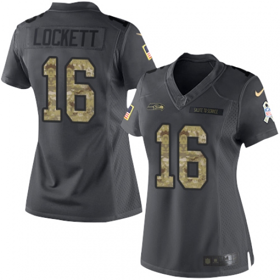 Women's Nike Seattle Seahawks 16 Tyler Lockett Limited Black 2016 Salute to Service NFL Jersey