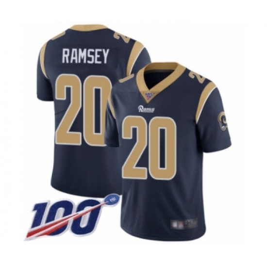 Men's Los Angeles Rams 20 Jalen Ramsey Navy Blue Team Color Vapor Untouchable Limited Player 100th Season Football Jersey