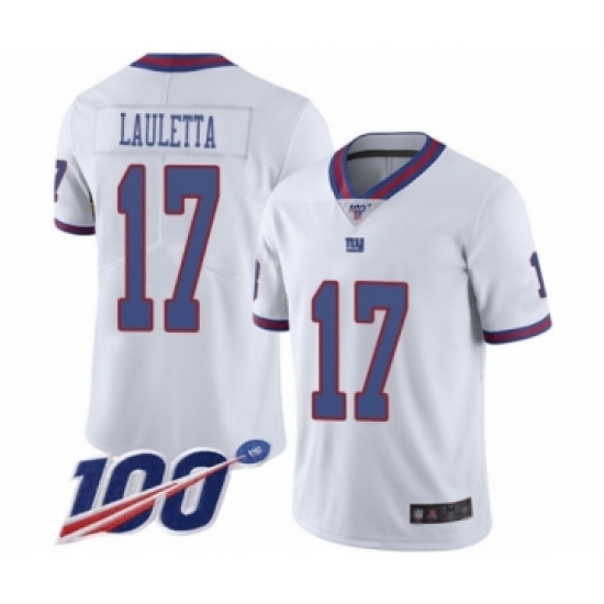 Men's New York Giants 17 Kyle Lauletta Limited White Rush Vapor Untouchable 100th Season Football Jersey