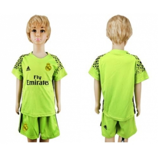 Real Madrid Blank Shiny Green Goalkeeper Kid Soccer Club Jersey