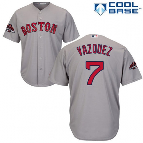 Youth Majestic Boston Red Sox 7 Christian Vazquez Authentic Grey Road Cool Base 2018 World Series Champions MLB Jersey