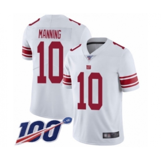 Men's New York Giants 10 Eli Manning White Vapor Untouchable Limited Player 100th Season Football Jersey