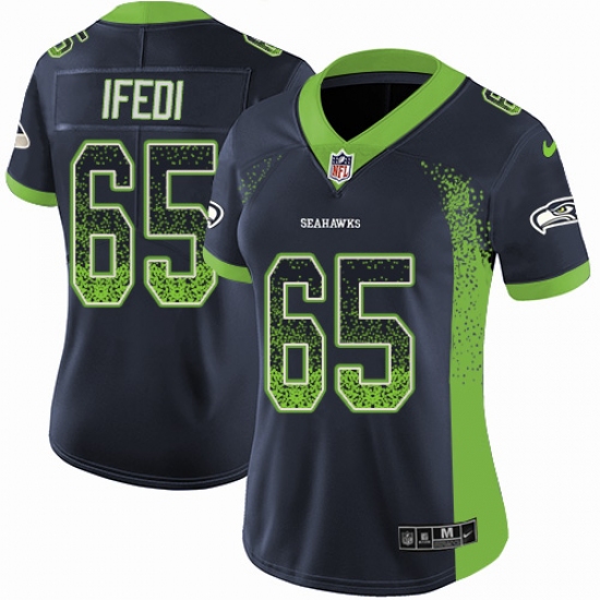 Women's Nike Seattle Seahawks 65 Germain Ifedi Limited Navy Blue Rush Drift Fashion NFL Jersey