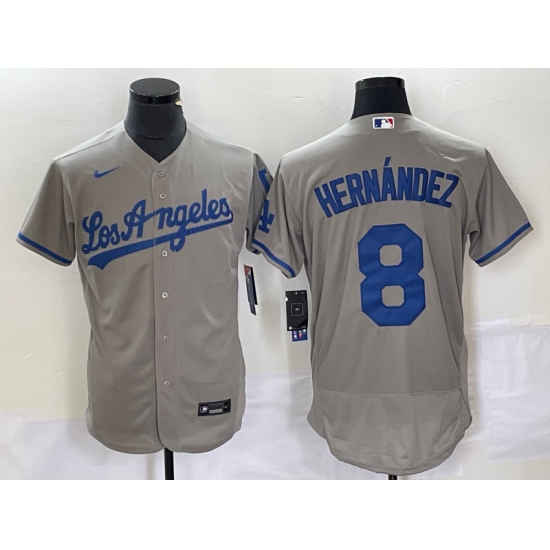Men's Nike Los Angeles Dodgers 8 Enrique Hernandez Gray Home Replica Player Jersey