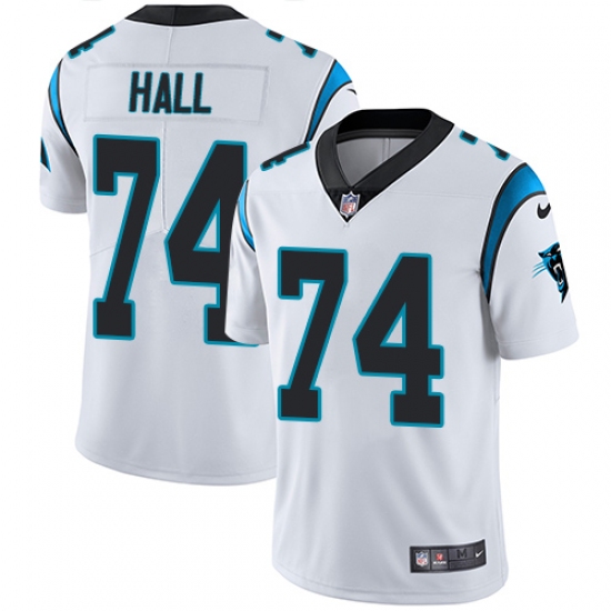 Men's Nike Carolina Panthers 74 Daeshon Hall White Vapor Untouchable Limited Player NFL Jersey