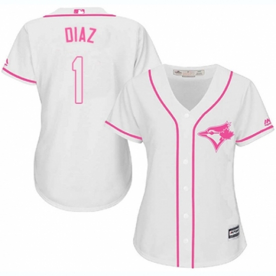 Women's Majestic Toronto Blue Jays 1 Aledmys Diaz Replica White Fashion Cool Base MLB Jersey