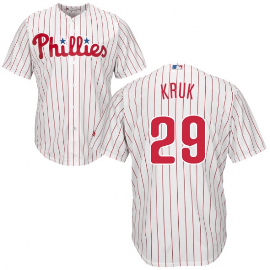 Youth Majestic Philadelphia Phillies 29 John Kruk Authentic White/Red Strip Home Cool Base MLB Jersey