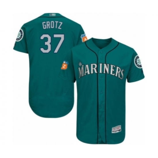 Men's Seattle Mariners 37 Zac Grotz Teal Green Alternate Flex Base Authentic Collection Baseball Player Jersey