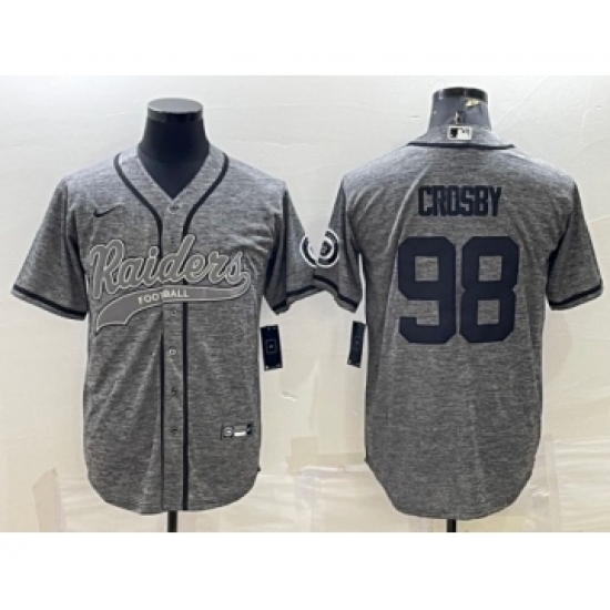 Men's Las Vegas Raiders 98 Maxx Crosby Gray With Patch Cool Base Stitched Baseball Jersey