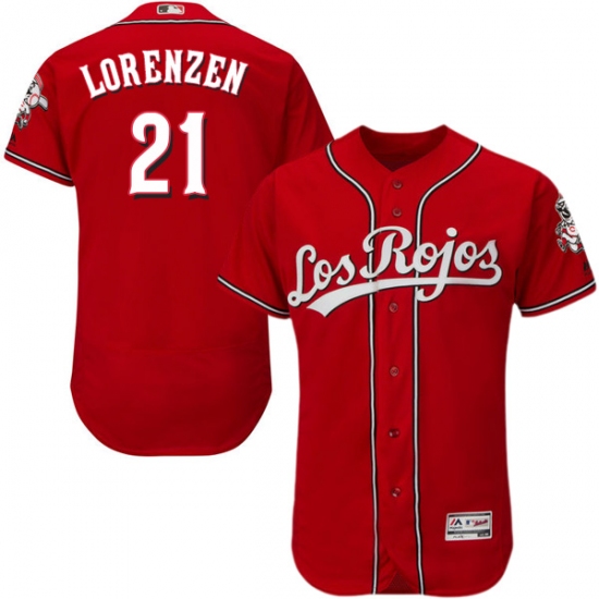 Men's Majestic Cincinnati Reds 21 Michael Lorenzen Red Los Rojos Flexbase Authentic Collection MLB Jersey