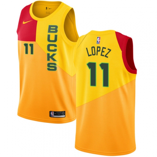 Youth Nike Milwaukee Bucks 11 Brook Lopez Swingman Yellow NBA Jersey - City Edition