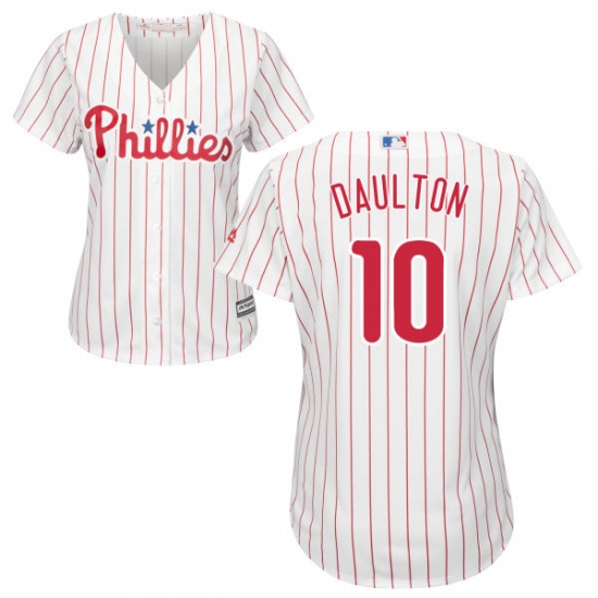 Women's Majestic Philadelphia Phillies 10 Darren Daulton Replica White/Red Strip Home Cool Base MLB Jersey