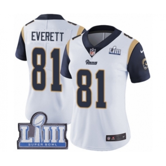Women's Nike Los Angeles Rams 81 Gerald Everett White Vapor Untouchable Limited Player Super Bowl LIII Bound NFL Jersey