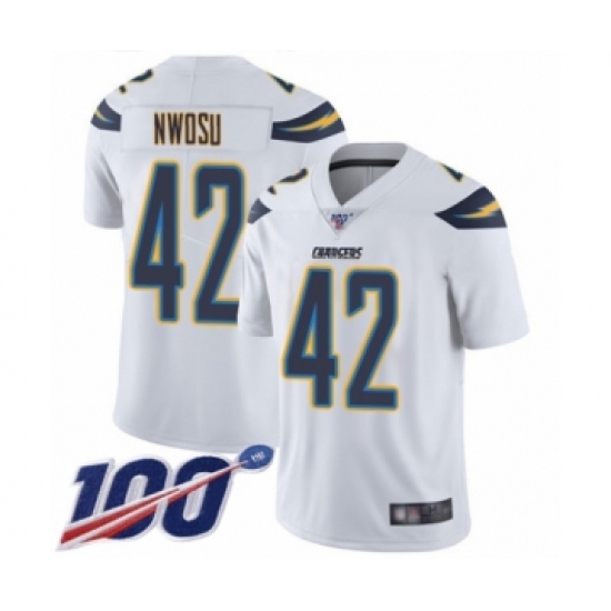 Men's Los Angeles Chargers 42 Uchenna Nwosu White Vapor Untouchable Limited Player 100th Season Football Jersey