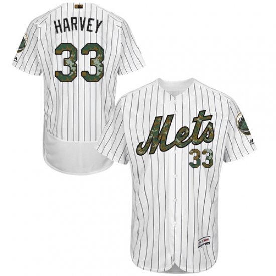 Men's Majestic New York Mets 33 Matt Harvey Authentic White 2016 Memorial Day Fashion Flex Base MLB Jersey