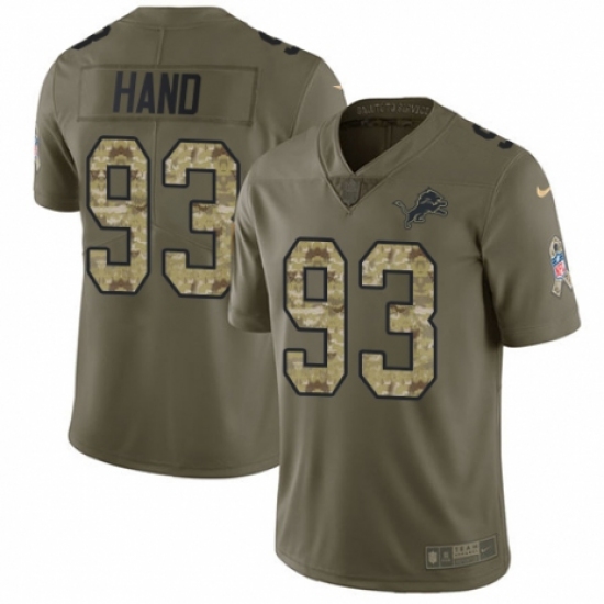 Men's Nike Detroit Lions 93 Da'Shawn Hand Limited Olive/Camo Salute to Service NFL Jersey
