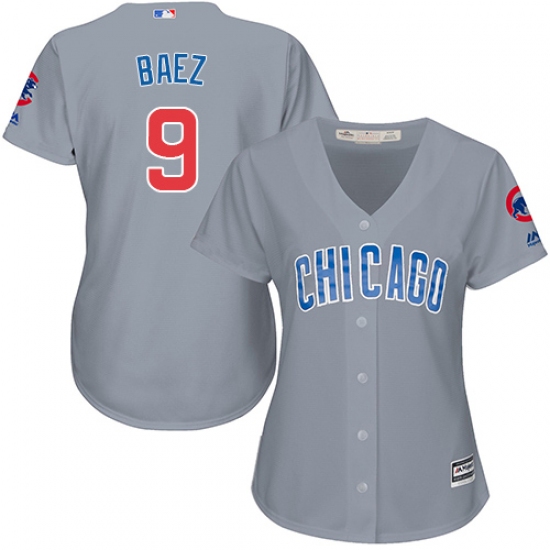 Women's Majestic Chicago Cubs 9 Javier Baez Authentic Grey Road MLB Jersey