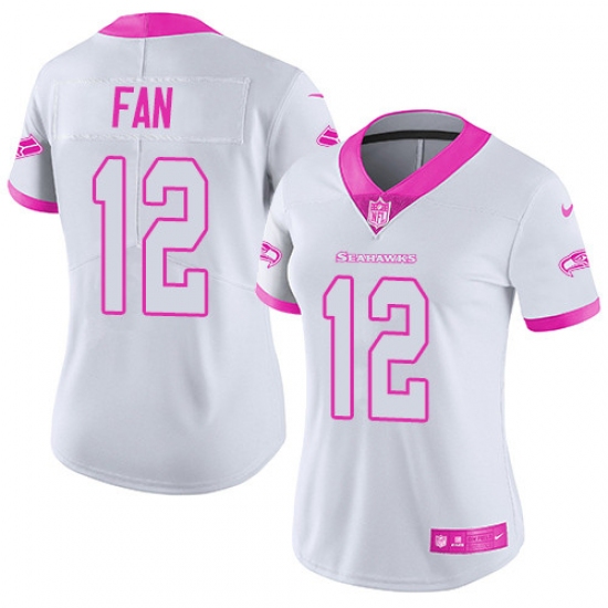 Women's Nike Seattle Seahawks 12th Fan Limited White/Pink Rush Fashion NFL Jersey