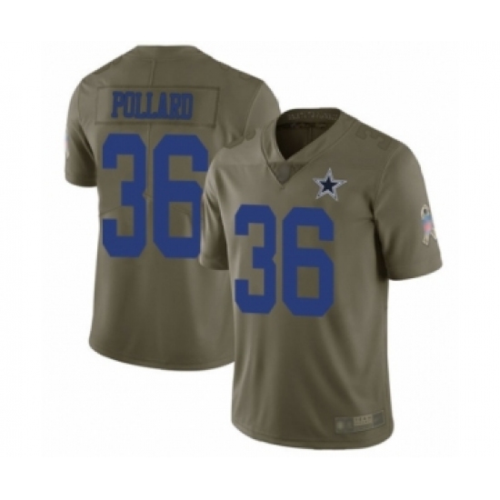 Men's Dallas Cowboys 36 Tony Pollard Limited Olive 2017 Salute to Service Football Jersey