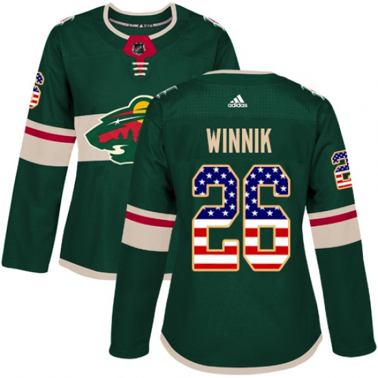 Women's Adidas Minnesota Wild 26 Daniel Winnik Authentic Green USA Flag Fashion NHL Jersey