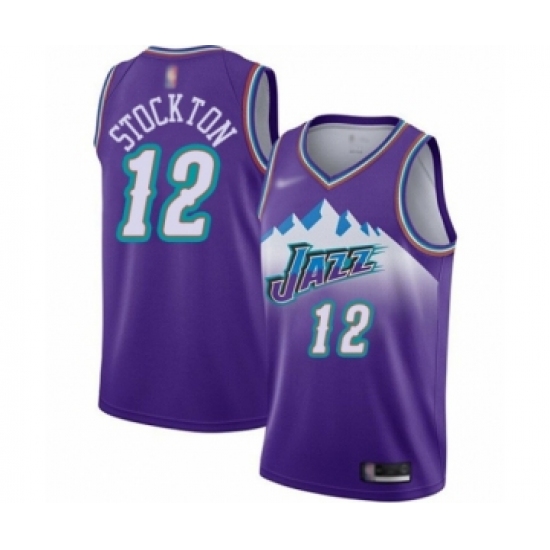 Men's Utah Jazz 12 John Stockton Authentic Purple Hardwood Classics Basketball Jersey