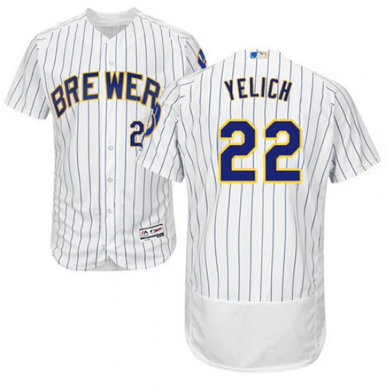 Men's Milwaukee Brewers 22 Christian Yelich White Strip Flexbase Authentic Collection Stitched MLB Jersey