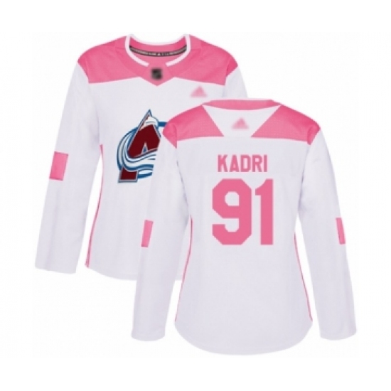 Women's Colorado Avalanche 91 Nazem Kadri Authentic White Pink Fashion Hockey Jersey