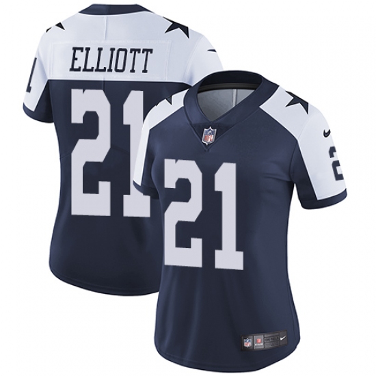 Women's Nike Dallas Cowboys 21 Ezekiel Elliott Navy Blue Throwback Alternate Vapor Untouchable Limited Player NFL Jersey