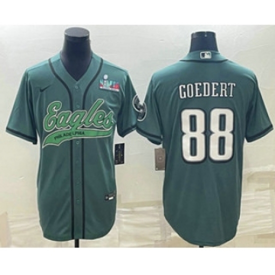 Men's Philadelphia Eagles 88 Dallas Goedert Green With Super Bowl LVII Patch Cool Base Stitched Baseball Jersey