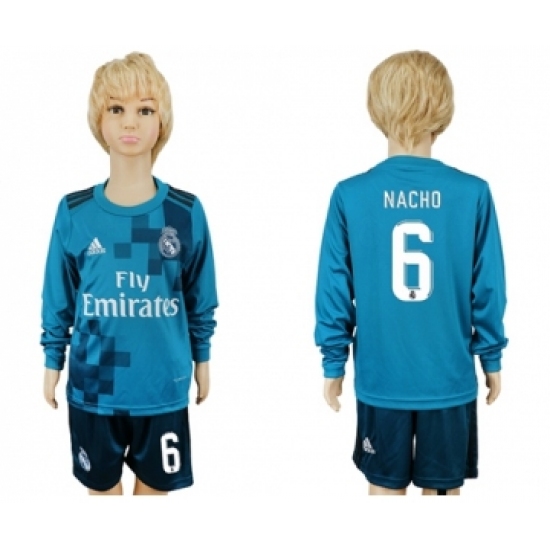 Real Madrid 6 Nacho Sec Away Long Sleeves Kid Soccer Club Jersey