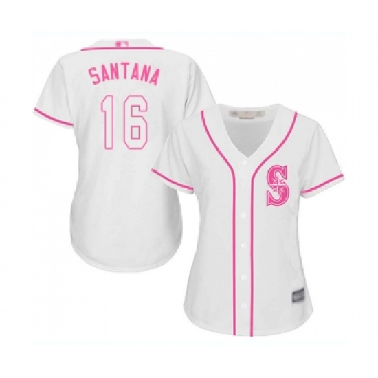 Women's Seattle Mariners 16 Domingo Santana Replica White Fashion Cool Base Baseball Jersey