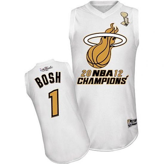 Men's Majestic Miami Heat 1 Chris Bosh Swingman White Finals Champions NBA Jersey