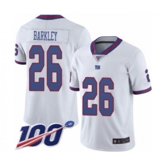 Men's New York Giants 26 Saquon Barkley Limited White Rush Vapor Untouchable 100th Season Football Jersey