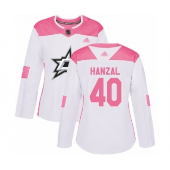 Women's Dallas Stars 40 Martin Hanzal Authentic White Pink Fashion Hockey Jersey