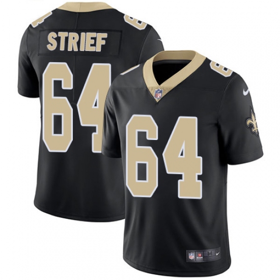 Men's Nike New Orleans Saints 64 Zach Strief Black Team Color Vapor Untouchable Limited Player NFL Jersey
