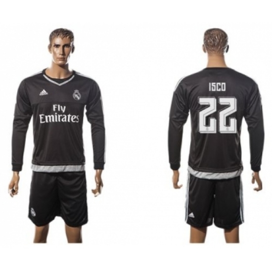 Real Madrid 22 Isco Black Long Sleeves Soccer Club Jersey