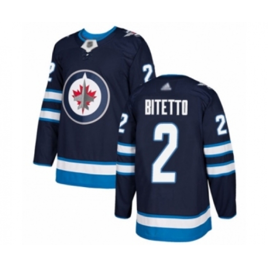 Men's Winnipeg Jets 2 Anthony Bitetto Authentic Navy Blue Home Hockey Jersey