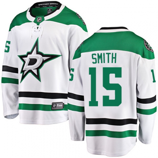 Youth Dallas Stars 15 Bobby Smith Authentic White Away Fanatics Branded Breakaway NHL Jersey