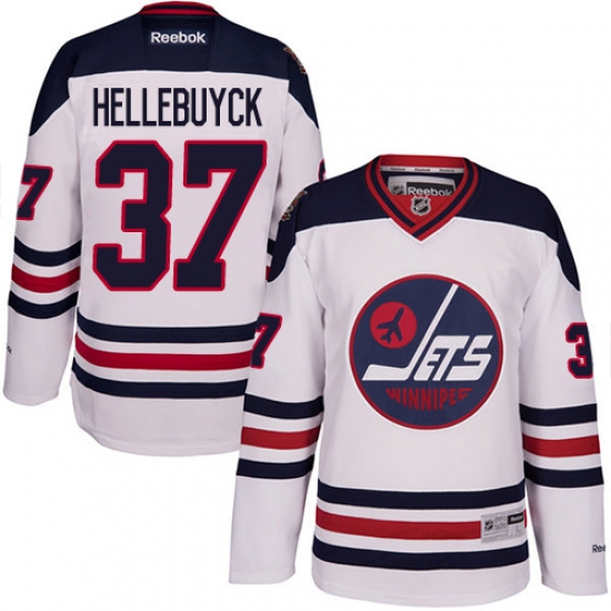 Men's Reebok Winnipeg Jets 37 Connor Hellebuyck Premier White 2016 Heritage Classic NHL Jersey
