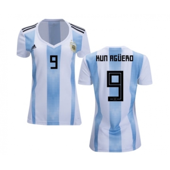 Women's Argentina 9 Kun Aguero Home Soccer Country Jersey