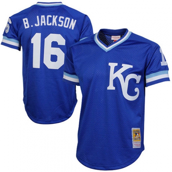 Men's Mitchell and Ness Kansas City Royals 16 Bo Jackson Replica Royal Blue Throwback MLB Jersey