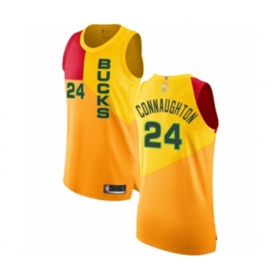 Men's Milwaukee Bucks 24 Pat Connaughton Authentic Yellow Basketball Jersey - City Edition