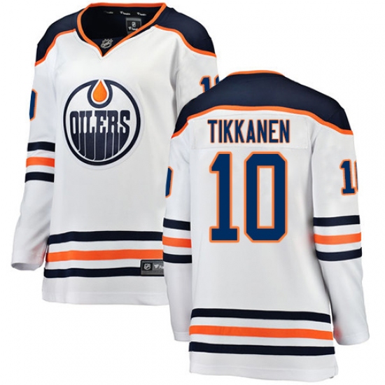 Women's Edmonton Oilers 10 Esa Tikkanen Authentic White Away Fanatics Branded Breakaway NHL Jersey